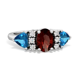 Garnet Antique Style Three Stone 14K White Gold ring R2186