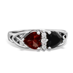 Garnet Celtic Knot Double Heart 14K White Gold ring R5040