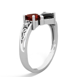 Garnet Snuggling Hearts 14K White Gold ring R2178