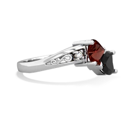 Garnet Snuggling Hearts 14K White Gold ring R2178