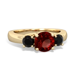 Garnet Three Stone Round Trellis 14K Yellow Gold ring R4018