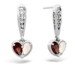 Garnet Filligree Heart 14K White Gold earrings E5070