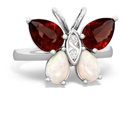 Garnet Butterfly 14K White Gold ring R2215