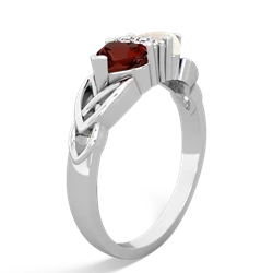 Garnet Celtic Knot Double Heart 14K White Gold ring R5040