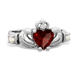 Garnet Claddagh Keepsake 14K White Gold ring R5245