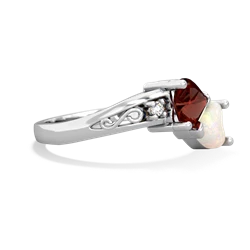 Garnet Snuggling Hearts 14K White Gold ring R2178