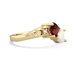 Garnet Snuggling Hearts 14K Yellow Gold ring R2178