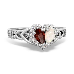 Garnet Celtic Knot Two Hearts As One 14K White Gold ring R2644HRT