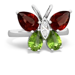 Garnet Butterfly 14K White Gold ring R2215