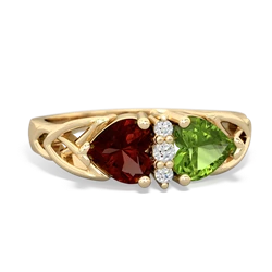 Garnet Celtic Knot Double Heart 14K Yellow Gold ring R5040