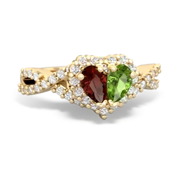 Garnet Diamond Twist 'One Heart' 14K Yellow Gold ring R2640HRT