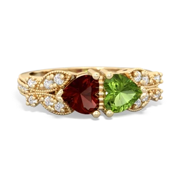 Garnet Diamond Butterflies 14K Yellow Gold ring R5601