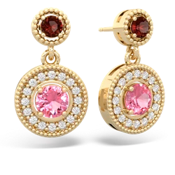 Garnet Halo Dangle 14K Yellow Gold earrings E5319