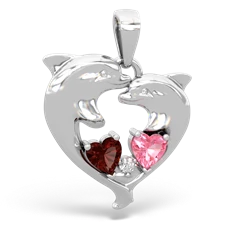 Garnet Dolphin Heart 14K White Gold pendant P5820