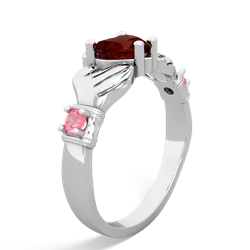 Garnet Claddagh Keepsake 14K White Gold ring R5245