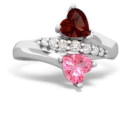 Garnet Heart To Heart 14K White Gold ring R2064