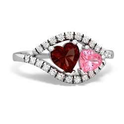 Garnet Mother And Child 14K White Gold ring R3010