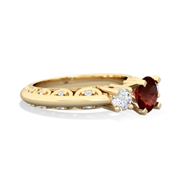 Garnet Art Deco Diamond 6Mm Round Engagment 14K Yellow Gold ring R2003