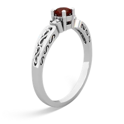 Garnet Filligree Scroll Round 14K White Gold ring R0829