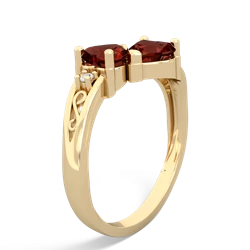 Garnet Snuggling Hearts 14K Yellow Gold ring R2178