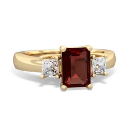 Garnet Diamond Three Stone Emerald-Cut Trellis 14K Yellow Gold ring R4021