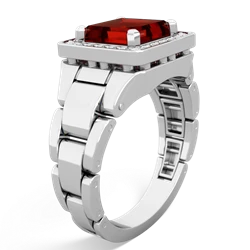 Garnet Men's Watch 14K White Gold ring R0510