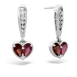 Garnet Filligree Heart 14K White Gold earrings E5070