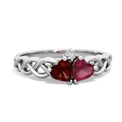 Garnet Heart To Heart Braid 14K White Gold ring R5870