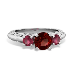 Garnet Art Deco Eternal Embrace Engagement 14K White Gold ring C2003