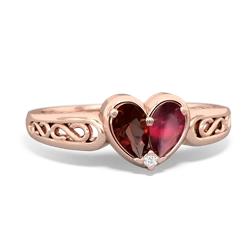 Garnet Filligree 'One Heart' 14K Rose Gold ring R5070