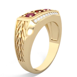 Garnet Three Stone Tire Tread Men's 14K Yellow Gold ring R0520