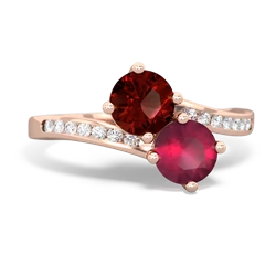 Garnet Channel Set Two Stone 14K Rose Gold ring R5303