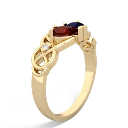 Garnet 'One Heart' Celtic Knot Claddagh 14K Yellow Gold ring R5322