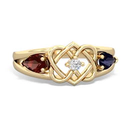 Garnet Hearts Intertwined 14K Yellow Gold ring R5880