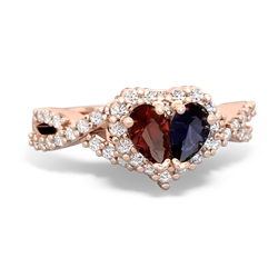 Garnet Diamond Twist 'One Heart' 14K Rose Gold ring R2640HRT