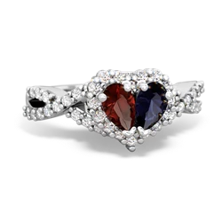 Garnet Diamond Twist 'One Heart' 14K White Gold ring R2640HRT