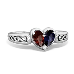 Garnet Filligree 'One Heart' 14K White Gold ring R5070