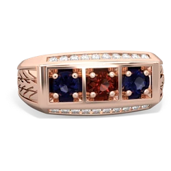 Garnet Three Stone Tire Tread Men's 14K Rose Gold ring R0520