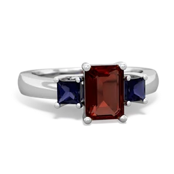 Garnet Three Stone Emerald-Cut Trellis 14K White Gold ring R4021