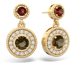 Garnet Halo Dangle 14K Yellow Gold earrings E5319