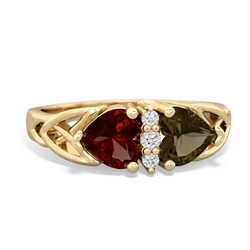 Garnet Celtic Knot Double Heart 14K Yellow Gold ring R5040