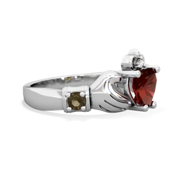 Garnet Claddagh Keepsake 14K White Gold ring R5245