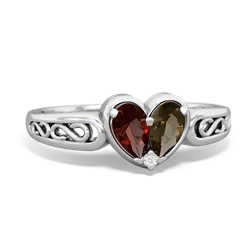 Garnet Filligree 'One Heart' 14K White Gold ring R5070