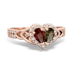 Garnet Celtic Knot Two Hearts As One 14K Rose Gold ring R2644HRT