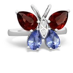 Garnet Butterfly 14K White Gold ring R2215