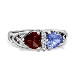 Garnet Celtic Knot Double Heart 14K White Gold ring R5040