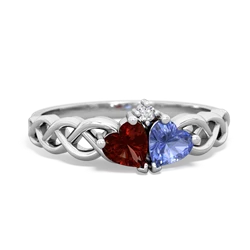 Garnet Heart To Heart Braid 14K White Gold ring R5870