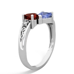 Garnet Snuggling Hearts 14K White Gold ring R2178