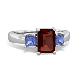 Garnet Three Stone Emerald-Cut Trellis 14K White Gold ring R4021