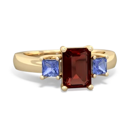 Garnet Three Stone Emerald-Cut Trellis 14K Yellow Gold ring R4021